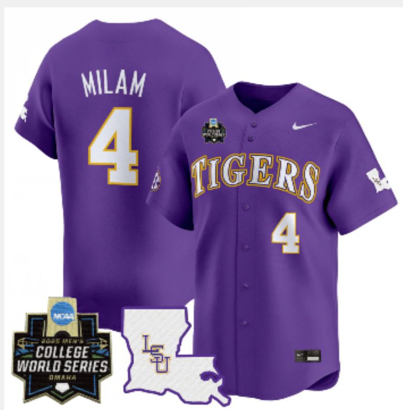 Men 2025 LSU Tigers #4 Milam Purple Joint Name Nike NCAA Jersey style 4